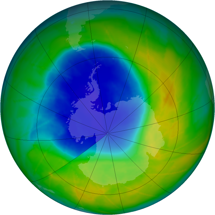Antarctic ozone map for 20 November 2009